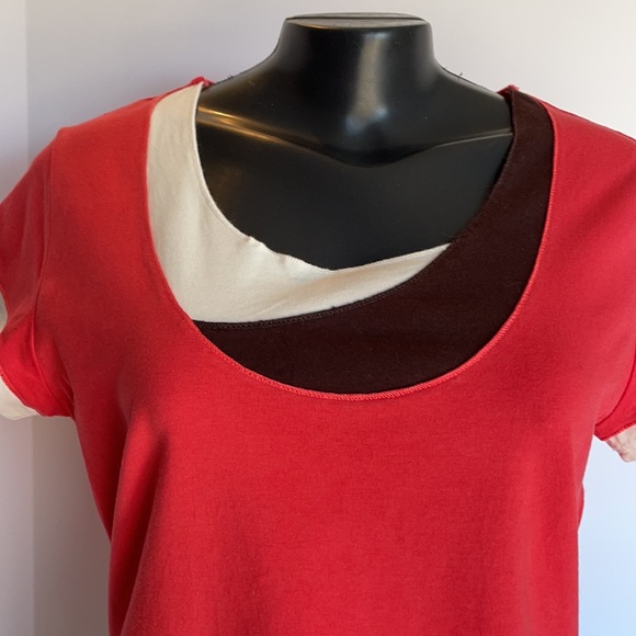 LAURA PETITE Orange black and white top, size M - Picture 2 of 7